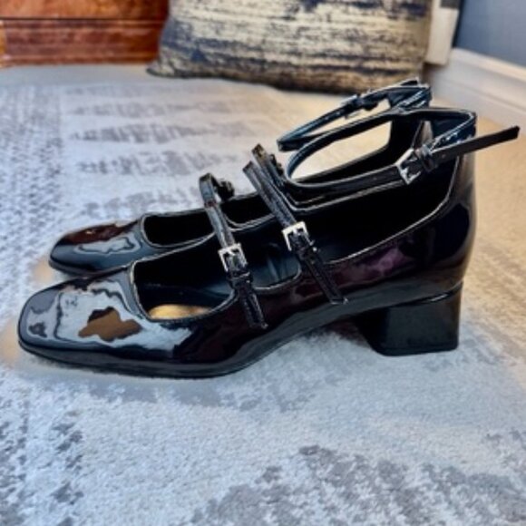 Zara Black Patent Double Strap Low Block Heel Mary Janes - Picture 3 of 15